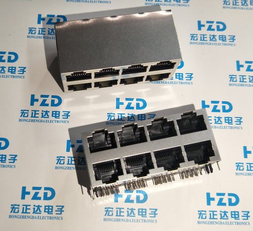 RJ45 2X4 网络插座母座 59/2x4/带屏蔽/无弹片 卧式弯插8口