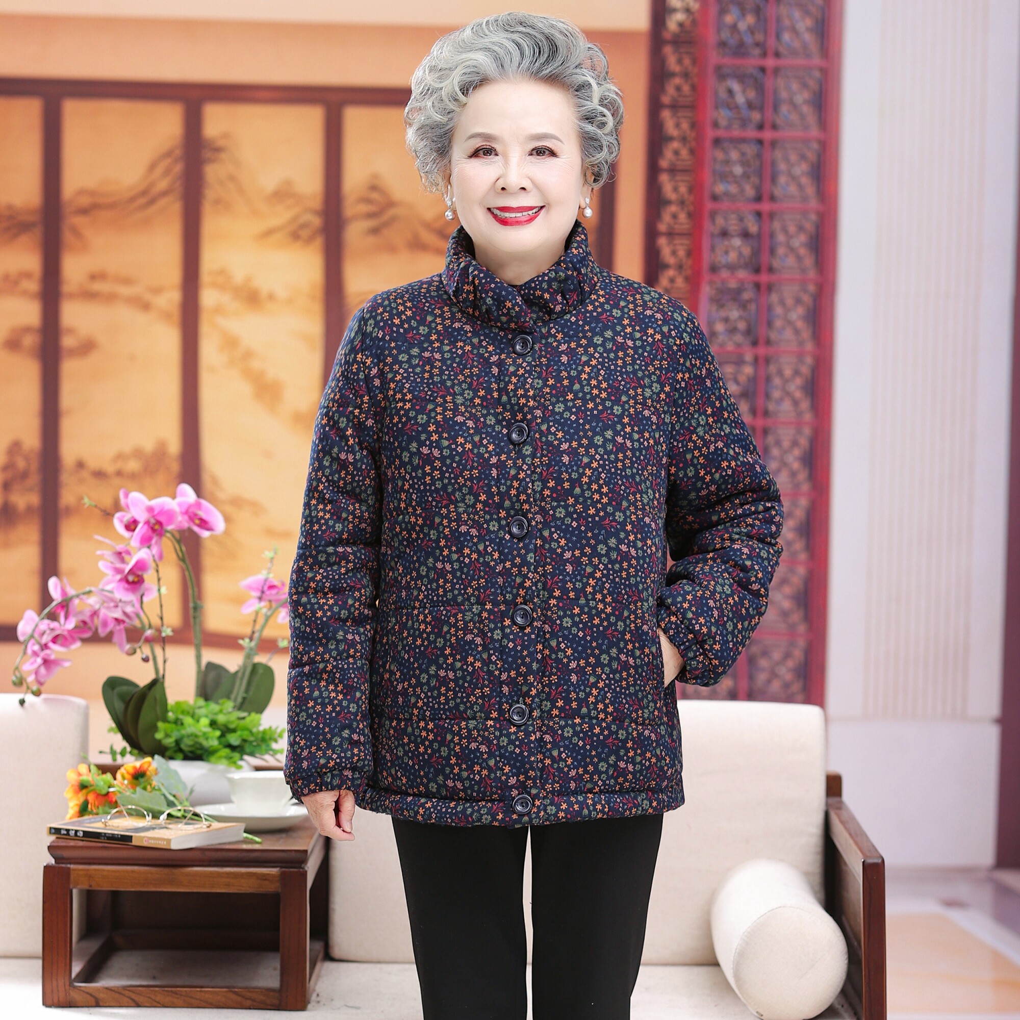 新款妈妈装纯棉大码衣服棉衣外套中老年女装