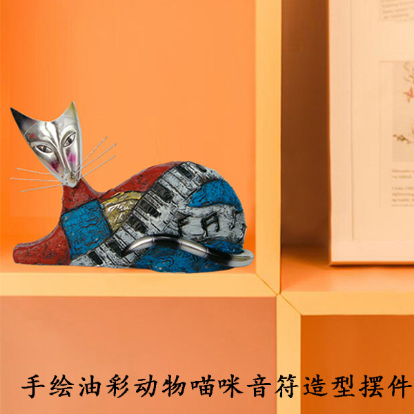 钢琴五线谱手绘油彩动物喵咪音符造型礼品工艺品招财猫