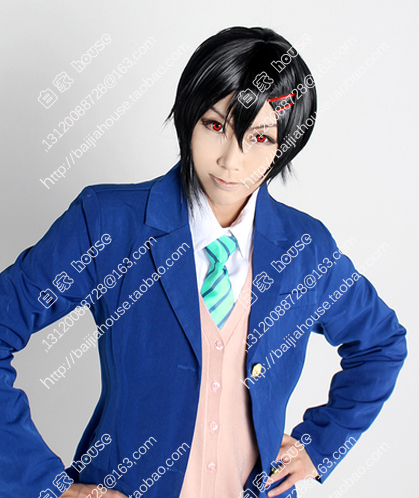 love live 矢泽妮可 性转 鬓角不对称黑色收脸短发 COS假发