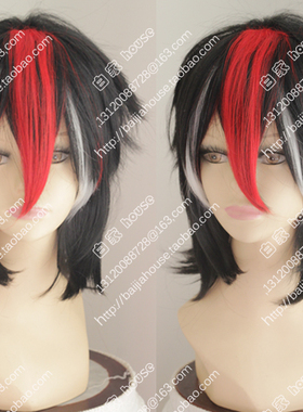 cosplay 假发 鬼人正邪 东方Project 黑色翻翘短发 红色刘海造型
