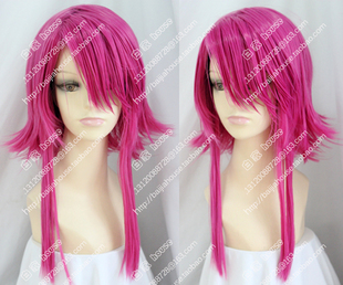 cosplay假发 星游记 米龙 玫红色 长鬓角翻翘短发 动漫假发