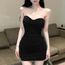 短裙 显瘦收腰绝美超好看无袖 法式 黑色抹胸连衣裙女小个子气质修身