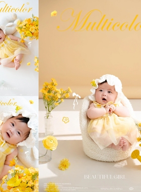 儿童摄影主题服装春天黄色小雏菊宝宝百天照周岁照写真拍照服装