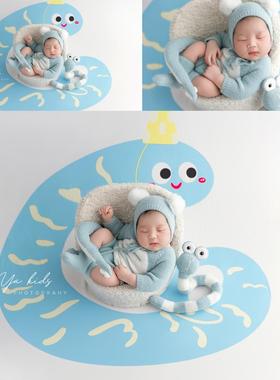 蛇年新生儿拍照服装蓝色蛇帽婴儿月子照满月宝宝拍照服装主题道具