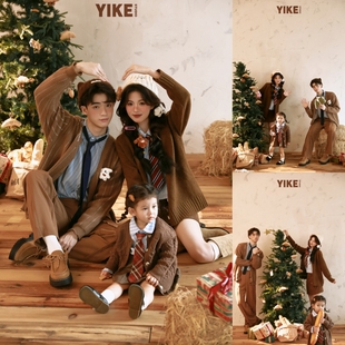 圣诞节亲子毛衣秋冬摄影服装2026新年一家三口全家福母女拍照道具