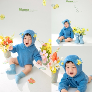 可爱花朵头套帽子儿童宝宝拍照仿真花袋道具 百天周岁春日摄影服装