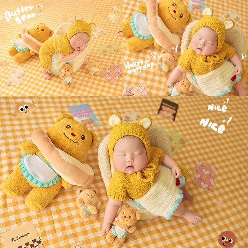 新生儿拍照服装黄油小熊卡通主题婴儿满月照月子找拍照服装道具