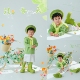 2026春天摄影服装 男小清新摄影道具中小童绿色拍照春日花花自行车