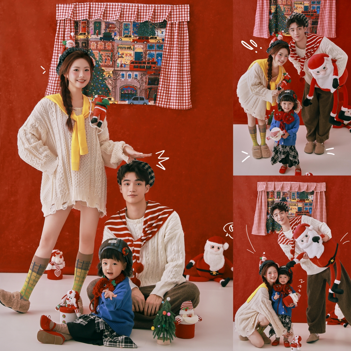 圣诞新年风亲子装针织套装一家三口拍照影楼母女写真艺术照道具