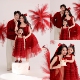 新年全家福拍照服装 红色系礼服裙子影楼一家三口亲子照拍摄主题衣
