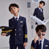 制服男童女童影楼拍照衣服毕业季 儿童摄影服装 中国机长主题西装