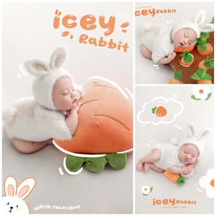 新生儿宝宝拍照服装 小兔子拔萝卜影楼婴儿满月照照相服装 道具