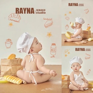 儿童摄影服装小厨师服装宝宝百天照周岁照拍照服装影楼拍摄道具