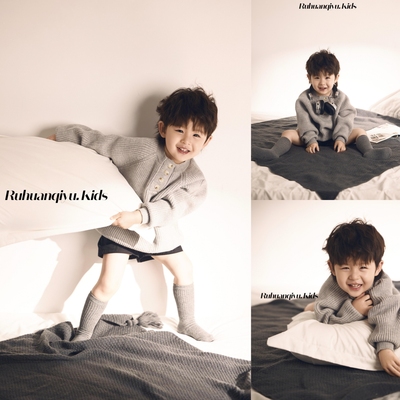 2025新款儿童摄影服灰色毛衣纪实风男童2-4岁艺术照写真拍照服装