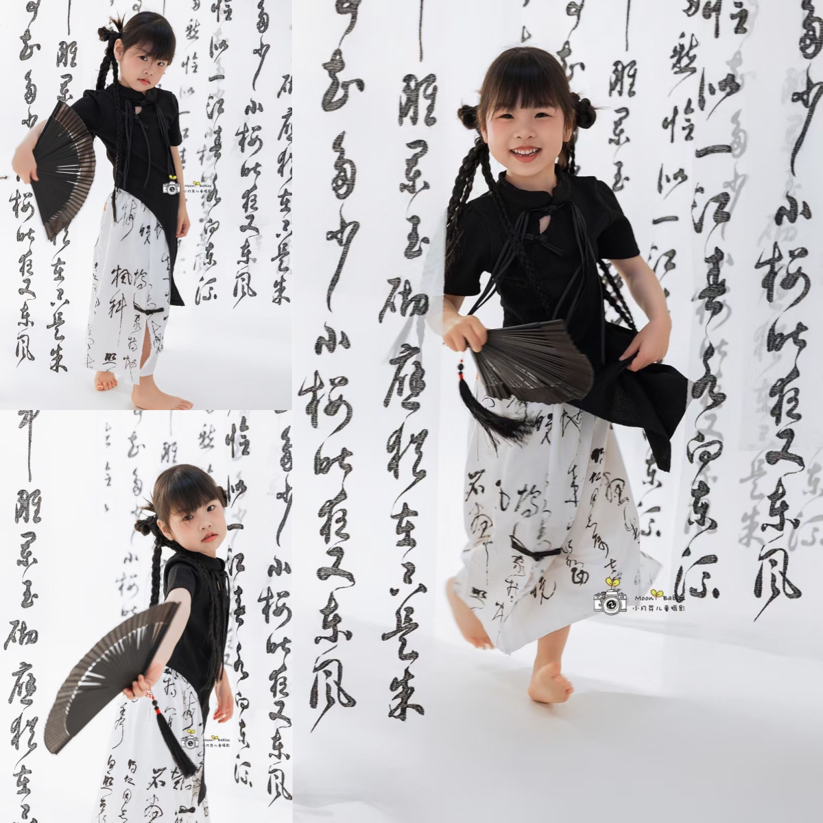 儿童摄影服装中国风古装旗袍连衣裙女孩艺术照拍照服装书法背景