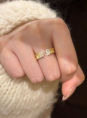 S925纯银轻奢法式拉丝排钻戒指女