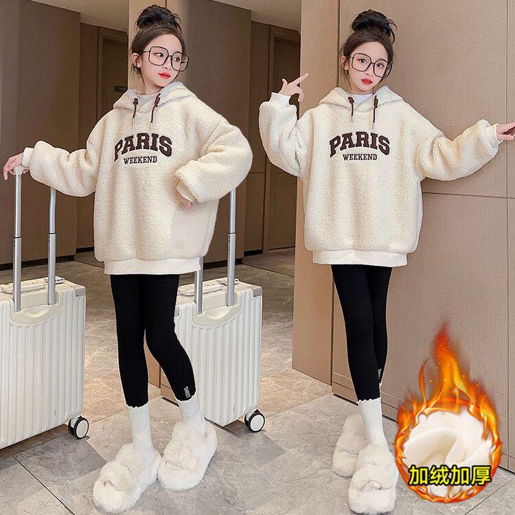 女童连帽绒连帽卫衣2024新款
