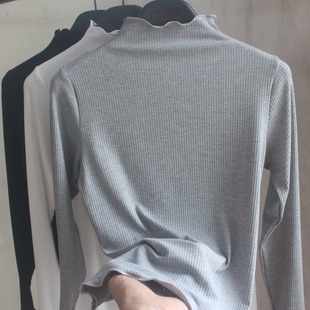胖子大码 长袖 显瘦气质打底衫 修身 日常内搭 针织螺纹高领T恤女秋装