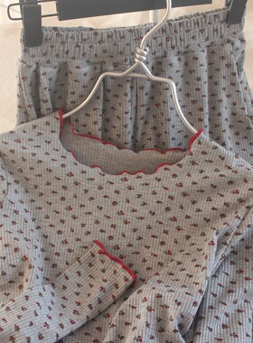 圆领小碎花睡衣套装莫代尔居家服胖子大码可外穿女士秋衣睡裤 T恤