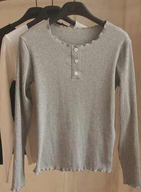 基础款纯棉打底衫修身T恤女正肩螺纹胖子大码简约上衣秋日常小衫