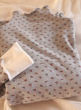 秋冬加绒打底衫 高领T恤胖子大码加厚保暖内衣木耳小碎花显瘦内搭