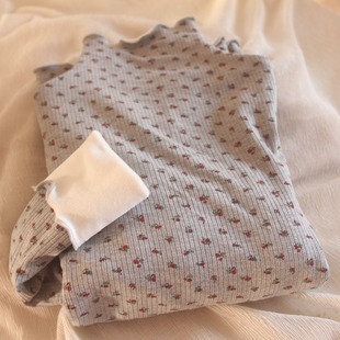 秋冬加绒打底衫 加厚保暖内衣木耳小碎花显瘦内搭 高领T恤胖子大码