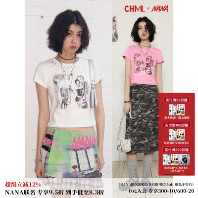 复古烫钻金属环正肩修身短袖T恤