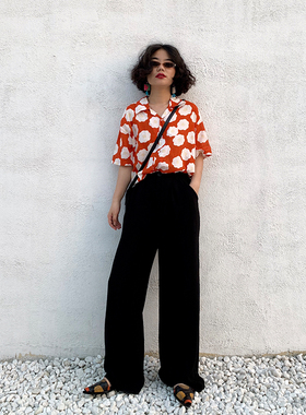 化学少女 H1「惊天大长腿」高腰西装休闲裤黑色阔腿直腿显高显瘦