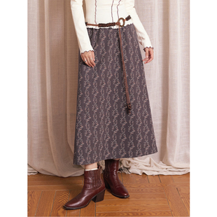 2025新款 化学少女「漫屿时光」复古百搭印花长款 半身裙女秋季