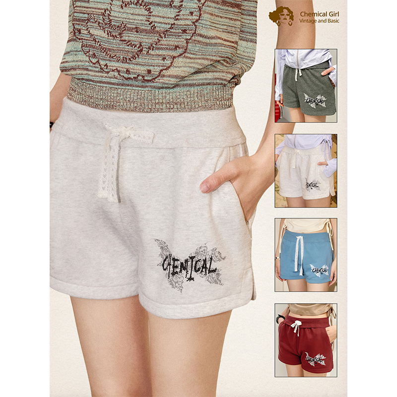 针织休闲原创字母印花烫钻短裤