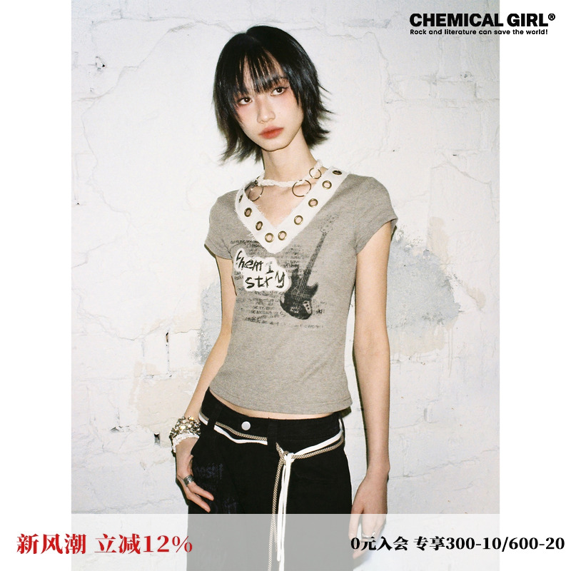 流浪乐队气眼V领吉他T