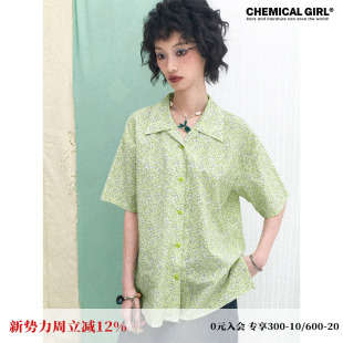 上衣女夏新品 衬衫 衬衣 「浅草铃」纯棉碎花宽松短袖 化学少女