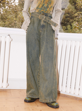 化学少女 X4「错位地带」高腰微弹垂感牛仔裤复古工装显高显瘦