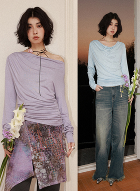 化学少女「光影之间」莫代尔羊毛一字肩多穿针织衫女柔软亲肤上衣