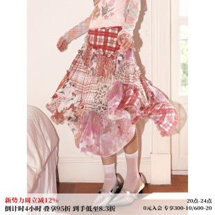 化学少女「绮想曲」不规则拼接格子休闲蛋糕裙半身裙女显瘦时髦