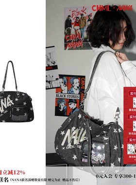 化学少女×NANA联名 设计感满印单肩斜挎包保龄球痛包朋克风包包