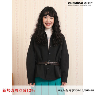 化学少女「暮色秘语」黑色落肩长袖 女上衣复古显酷可叠穿百搭 衬衫