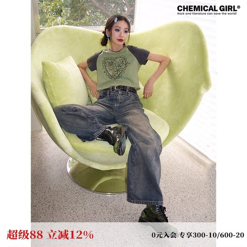 美式短款常规印花短袖纯棉女