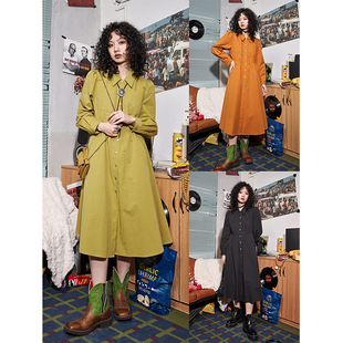 化学少女「加州遗梦」法式复古衬衫裙女收腰显瘦a字连衣裙长裙