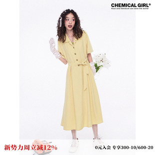 化学少女「海街日记」法式 裙子 花边a字连衣裙春夏收腰显瘦中长款