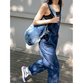 开端 女春秋宽松高腰显瘦 」牛仔裤 李诗情同款 化学少女「背带神裤