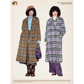 化学少女「剧场门票」新款 宽松长羊毛呢格子大衣外套女秋冬高级感