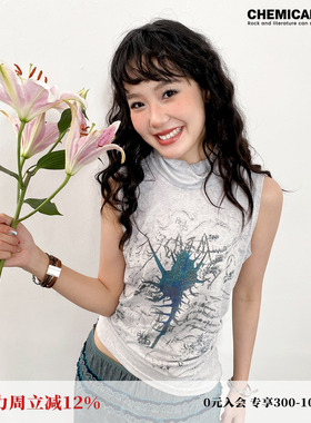 化学少女 「海妖凌波」抽褶收腰不规则T恤无袖女夏新品