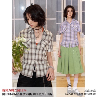 0点上新 「格调漫游」 格子掐褶收腰短袖 女 化学少女 衬衫