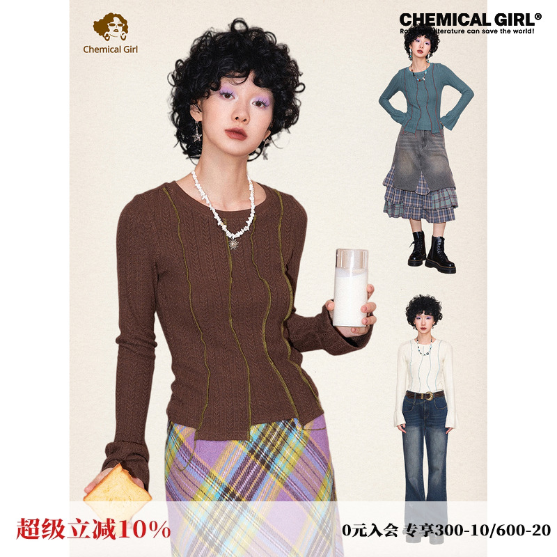 化学少女不规则喇叭袖针织衫毛衣