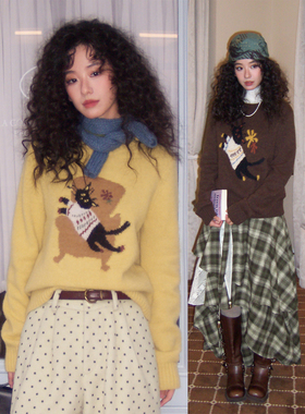 化学少女「房间的猫」正肩宽松马海毛套头毛衣针织衫女秋冬上衣