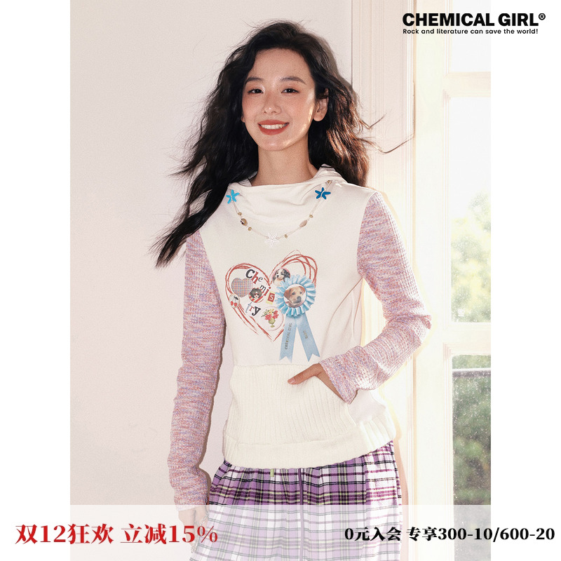 印花连帽卫衣上衣外套女