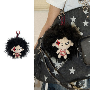 化学少女 拽酷不对称星星爆炸头发玩偶毛绒红黑色包包挂件小玩偶