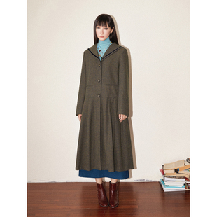化学少女「曼城记忆」海军领毛呢外套女秋冬复古宽松羊毛呢连衣裙